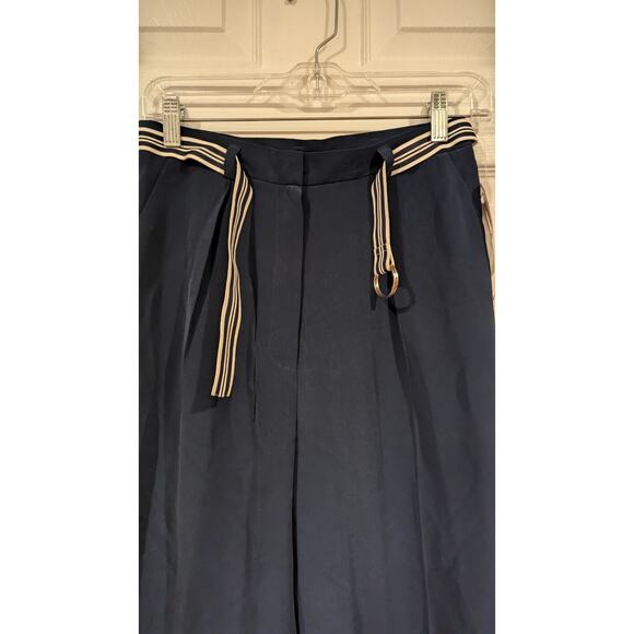 Vintage Jones NY NWT Navy and‎ white Nautical belt silk wide trousers Sz 6 - Picture 3 of 6